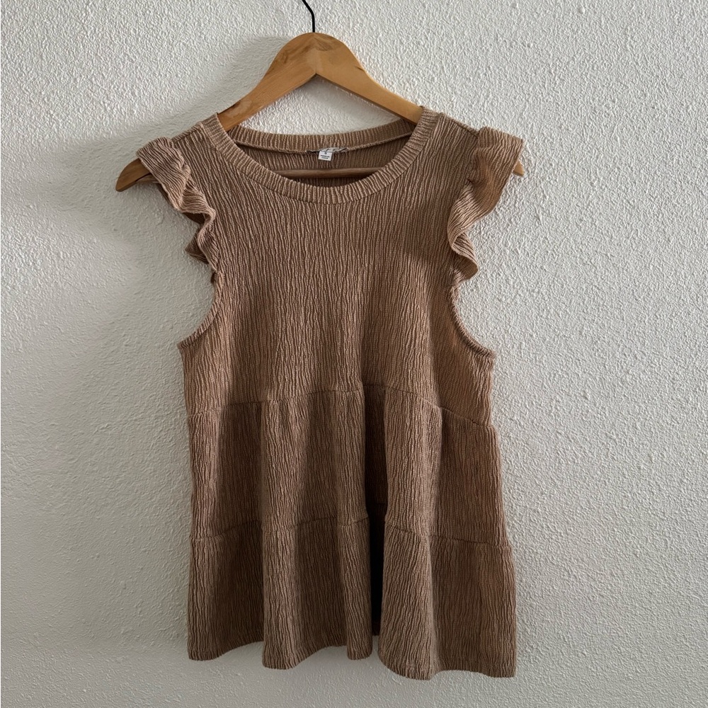 Tan Sleeveless Ruffle Top